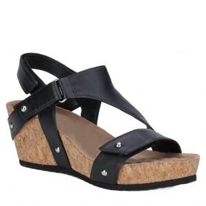 NEW ROS HOMMERSON women's traci wedge sandal in black leather
